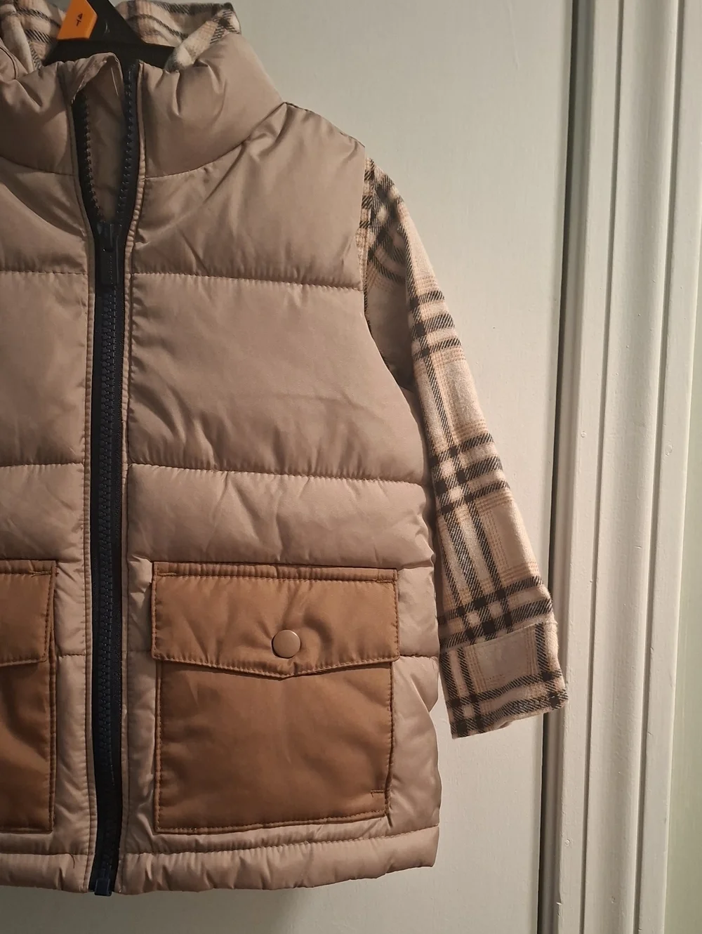 Old Navy 3T Puffer Vest with Plaid Shirt